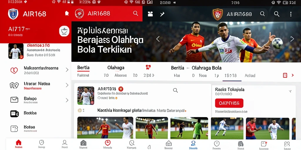 Screenshot utama AIR168 menunjukkan antarmuka aplikasi berita olahraga bola yang informatif.