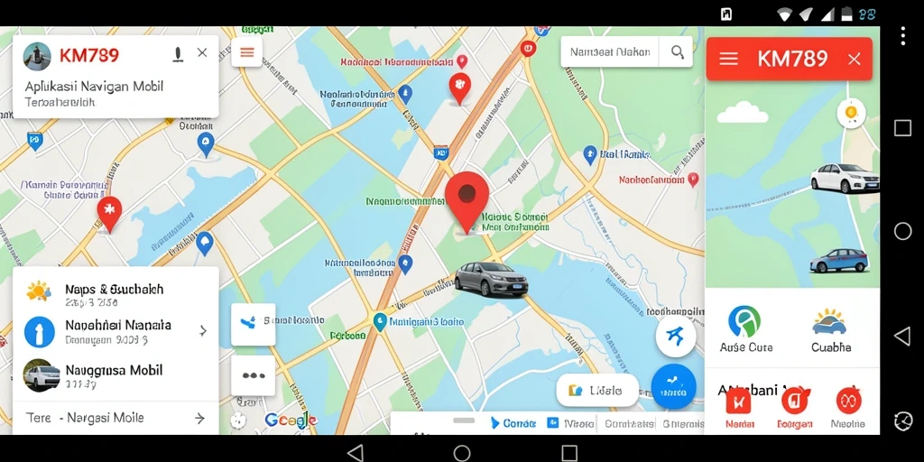 Tampilan antarmuka utama KM789 dengan peta navigasi yang jelas dan informatif.