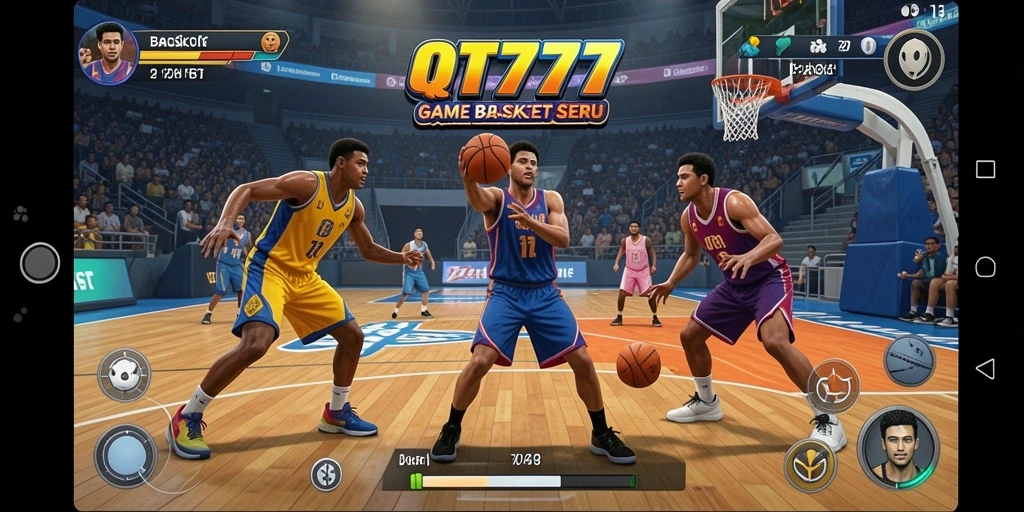 Tampilan antarmuka QT777 yang menampilkan aksi basket seru.